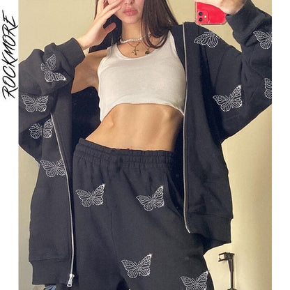 Cross Print Hoodies Sweatshirts Women Oversized Zip Up Hooded Jacket Plus Size Sweatshirt Long Sleeve Streetwear Autumn
