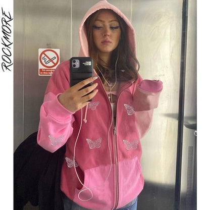 Cross Print Hoodies Sweatshirts Women Oversized Zip Up Hooded Jacket Plus Size Sweatshirt Long Sleeve Streetwear Autumn