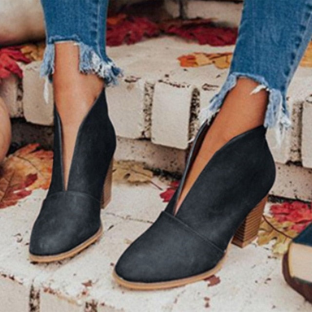 Christmas Gift Women Ankle Boots  Fashion Boots Woman Autumn Winter Pointed Toe High Heels Zipper Female Shoes Booties Females Botas Mujer