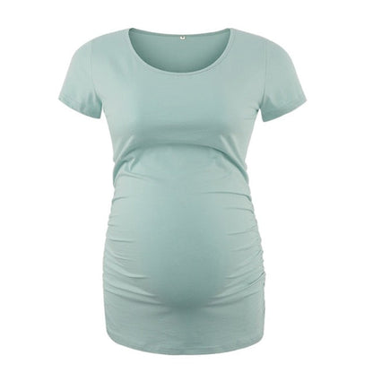Maternity Tees Clothes Ropa Embarazada Shirt O Neck Tops Pregnancy T-Shirt Casual Flattering Side Ruching Maternity Pullover