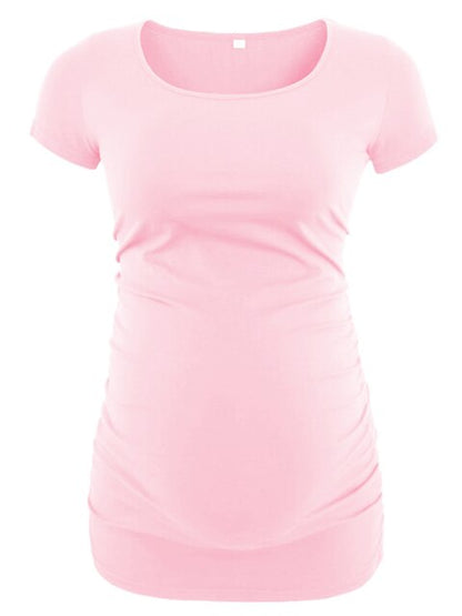 Maternity Tees Clothes Ropa Embarazada Shirt O Neck Tops Pregnancy T-Shirt Casual Flattering Side Ruching Maternity Pullover