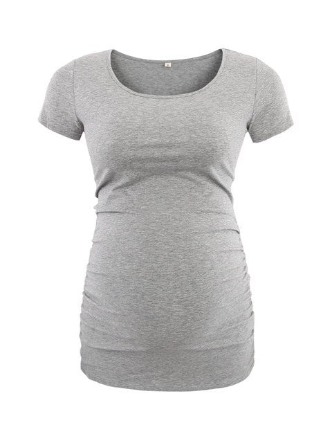 Maternity Tees Clothes Ropa Embarazada Shirt O Neck Tops Pregnancy T-Shirt Casual Flattering Side Ruching Maternity Pullover
