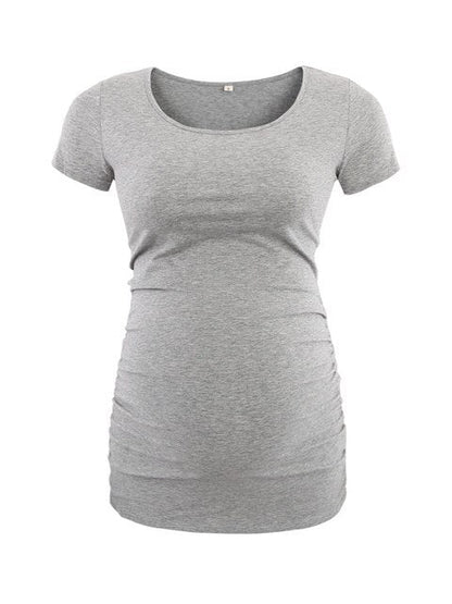 Maternity Tees Clothes Ropa Embarazada Shirt O Neck Tops Pregnancy T-Shirt Casual Flattering Side Ruching Maternity Pullover