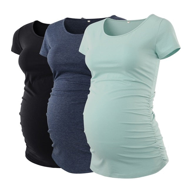 Maternity Tees Clothes Ropa Embarazada Shirt O Neck Tops Pregnancy T-Shirt Casual Flattering Side Ruching Maternity Pullover
