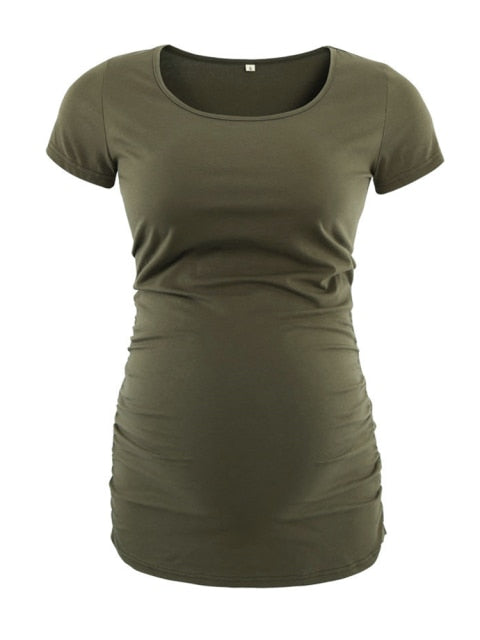 Maternity Tees Clothes Ropa Embarazada Shirt O Neck Tops Pregnancy T-Shirt Casual Flattering Side Ruching Maternity Pullover