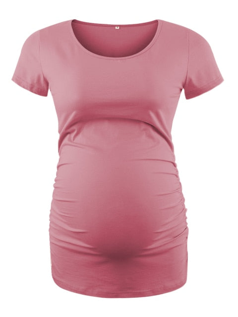 Maternity Tees Clothes Ropa Embarazada Shirt O Neck Tops Pregnancy T-Shirt Casual Flattering Side Ruching Maternity Pullover