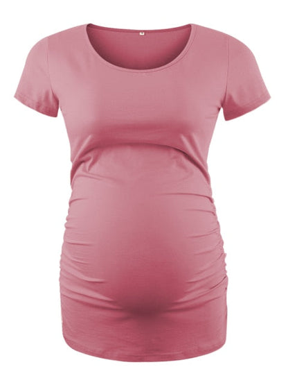 Maternity Tees Clothes Ropa Embarazada Shirt O Neck Tops Pregnancy T-Shirt Casual Flattering Side Ruching Maternity Pullover