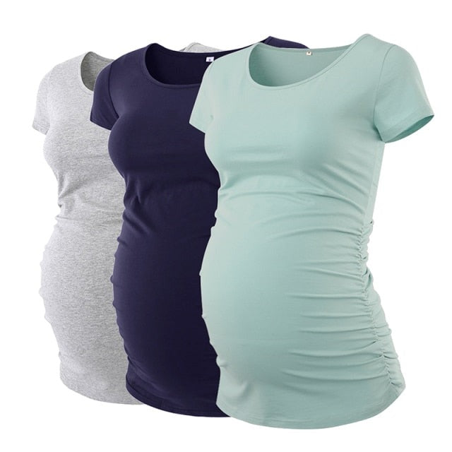 Maternity Tees Clothes Ropa Embarazada Shirt O Neck Tops Pregnancy T-Shirt Casual Flattering Side Ruching Maternity Pullover