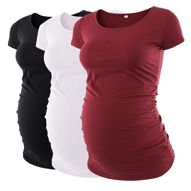 Maternity Tees Clothes Ropa Embarazada Shirt O Neck Tops Pregnancy T-Shirt Casual Flattering Side Ruching Maternity Pullover