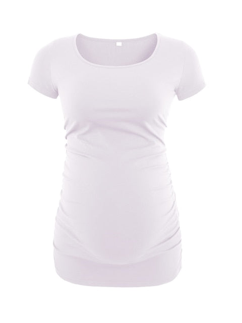 Maternity Tees Clothes Ropa Embarazada Shirt O Neck Tops Pregnancy T-Shirt Casual Flattering Side Ruching Maternity Pullover