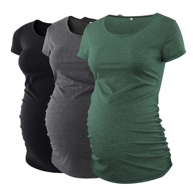 Maternity Tees Clothes Ropa Embarazada Shirt O Neck Tops Pregnancy T-Shirt Casual Flattering Side Ruching Maternity Pullover