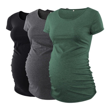 Maternity Tees Clothes Ropa Embarazada Shirt O Neck Tops Pregnancy T-Shirt Casual Flattering Side Ruching Maternity Pullover