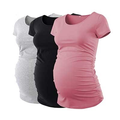 Maternity Tees Clothes Ropa Embarazada Shirt O Neck Tops Pregnancy T-Shirt Casual Flattering Side Ruching Maternity Pullover