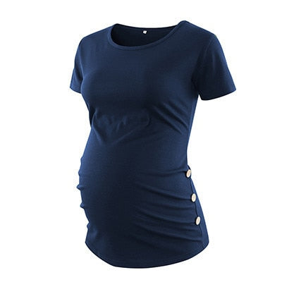 Maternity Tees Clothes Ropa Embarazada Shirt O Neck Tops Pregnancy T-Shirt Casual Flattering Side Ruching Maternity Pullover