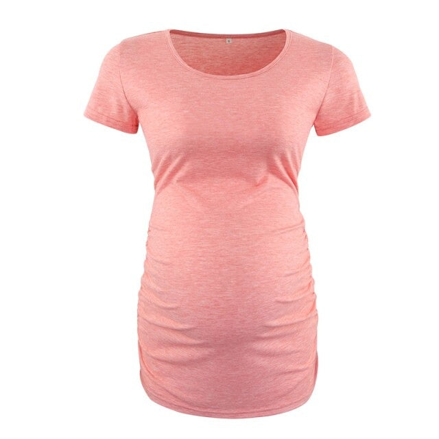 Maternity Tees Clothes Ropa Embarazada Shirt O Neck Tops Pregnancy T-Shirt Casual Flattering Side Ruching Maternity Pullover