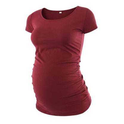 Maternity Tees Clothes Ropa Embarazada Shirt O Neck Tops Pregnancy T-Shirt Casual Flattering Side Ruching Maternity Pullover