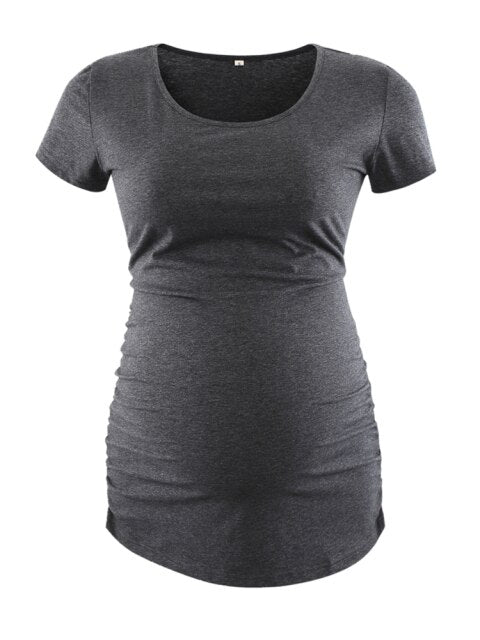 Maternity Tees Clothes Ropa Embarazada Shirt O Neck Tops Pregnancy T-Shirt Casual Flattering Side Ruching Maternity Pullover