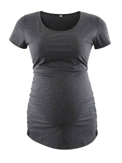 Maternity Tees Clothes Ropa Embarazada Shirt O Neck Tops Pregnancy T-Shirt Casual Flattering Side Ruching Maternity Pullover