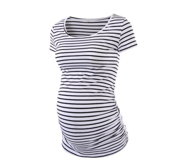 Maternity Tees Clothes Ropa Embarazada Shirt O Neck Tops Pregnancy T-Shirt Casual Flattering Side Ruching Maternity Pullover