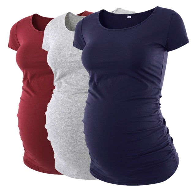 Maternity Tees Clothes Ropa Embarazada Shirt O Neck Tops Pregnancy T-Shirt Casual Flattering Side Ruching Maternity Pullover