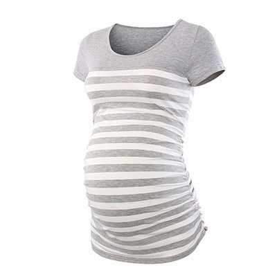 Maternity Tees Clothes Ropa Embarazada Shirt O Neck Tops Pregnancy T-Shirt Casual Flattering Side Ruching Maternity Pullover