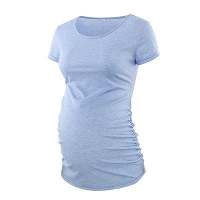Maternity Tees Clothes Ropa Embarazada Shirt O Neck Tops Pregnancy T-Shirt Casual Flattering Side Ruching Maternity Pullover