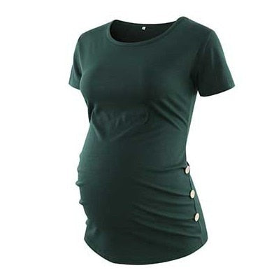 Maternity Tees Clothes Ropa Embarazada Shirt O Neck Tops Pregnancy T-Shirt Casual Flattering Side Ruching Maternity Pullover
