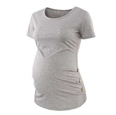Maternity Tees Clothes Ropa Embarazada Shirt O Neck Tops Pregnancy T-Shirt Casual Flattering Side Ruching Maternity Pullover