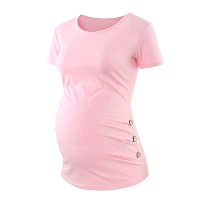 Maternity Tees Clothes Ropa Embarazada Shirt O Neck Tops Pregnancy T-Shirt Casual Flattering Side Ruching Maternity Pullover