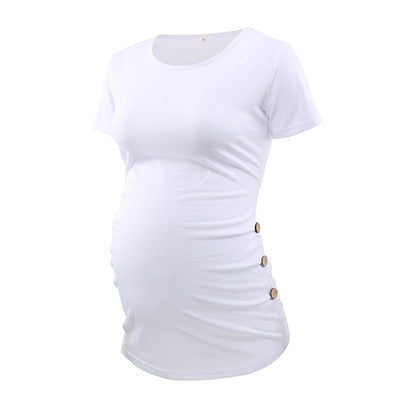 Maternity Tees Clothes Ropa Embarazada Shirt O Neck Tops Pregnancy T-Shirt Casual Flattering Side Ruching Maternity Pullover