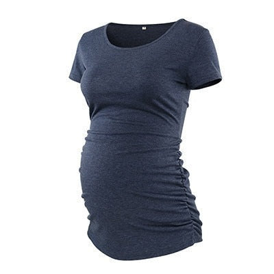 Maternity Tees Clothes Ropa Embarazada Shirt O Neck Tops Pregnancy T-Shirt Casual Flattering Side Ruching Maternity Pullover