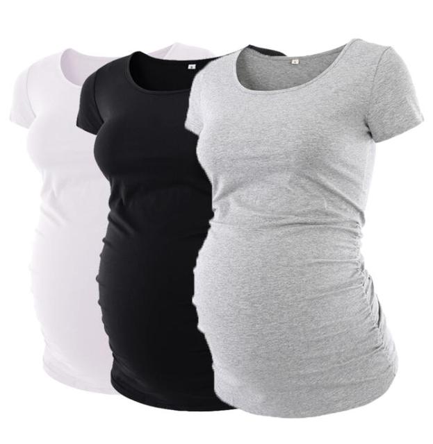 Maternity Tees Clothes Ropa Embarazada Shirt O Neck Tops Pregnancy T-Shirt Casual Flattering Side Ruching Maternity Pullover