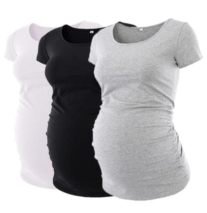 Maternity Tees Clothes Ropa Embarazada Shirt O Neck Tops Pregnancy T-Shirt Casual Flattering Side Ruching Maternity Pullover