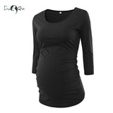 xakxx Women's Blouses Maternity Tops Pregnant Side Ruched 3/4 Sleeve Maternity Clothes Scoop Neck Pregnancy T-Shirt Plus Size