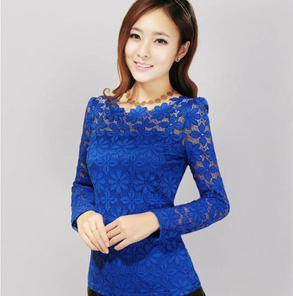 xakxx xakxx Plus size S-5XL  New fashion Women&#39;s Lace Crochet Blouses Shirts Long Sleeve Sexy Tops Women Lace Blouse camisa feminina