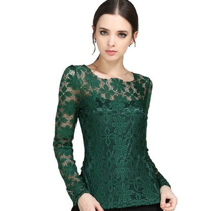 xakxx xakxx Plus size S-5XL  New fashion Women&#39;s Lace Crochet Blouses Shirts Long Sleeve Sexy Tops Women Lace Blouse camisa feminina