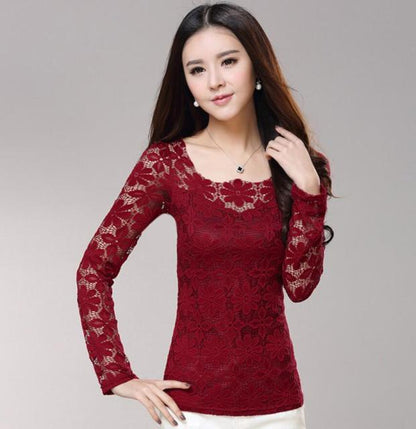xakxx xakxx Plus size S-5XL  New fashion Women&#39;s Lace Crochet Blouses Shirts Long Sleeve Sexy Tops Women Lace Blouse camisa feminina