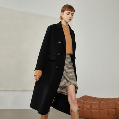 Women Mid-length Suit Collar Woolen Coats Slim Trench Coat Style 100% Wool Coat Retro Commuter Solid Straight Jackets