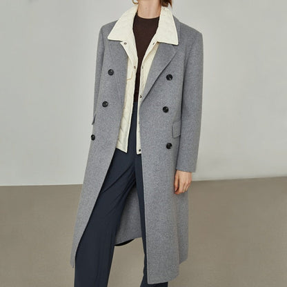 Women Mid-length Suit Collar Woolen Coats Slim Trench Coat Style 100% Wool Coat Retro Commuter Solid Straight Jackets