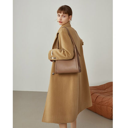 Women Mid-length Suit Collar Woolen Coats Slim Trench Coat Style 100% Wool Coat Retro Commuter Solid Straight Jackets