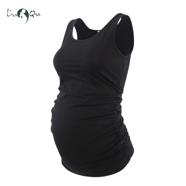 Womens Stretch Cotton Maternity Tops Essentials Pregnancy Clothes Sleeveless Tank Tops Side Ruched Tee Tshirt Top