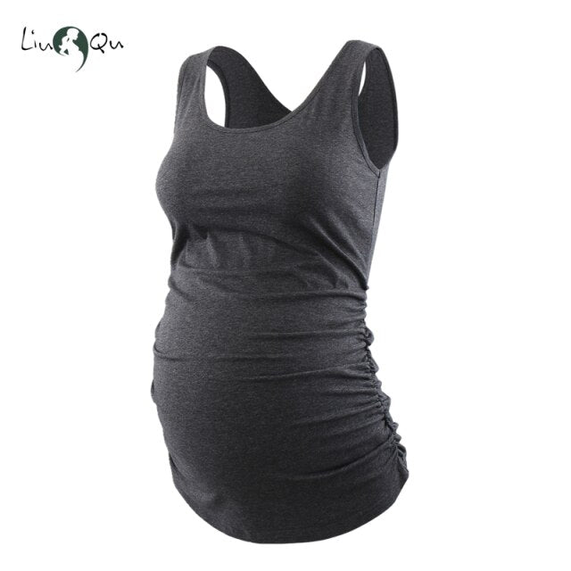 Womens Stretch Cotton Maternity Tops Essentials Pregnancy Clothes Sleeveless Tank Tops Side Ruched Tee Tshirt Top