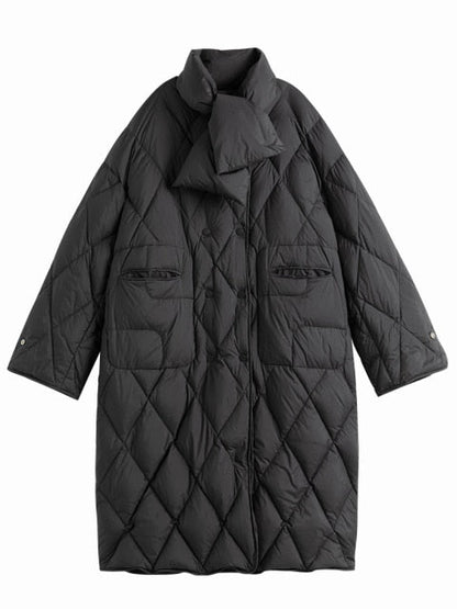 Down Jacket With Scarf Women's  New Winter Medium Length Diamond Jacket Black Women Down Jacket