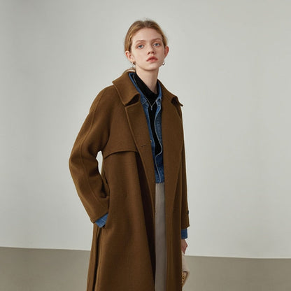 Wool Coat Women Winter Retro Temperament Dark Jackets Women Double Breasted Commuter Long Suit Collar Cashmere Coats