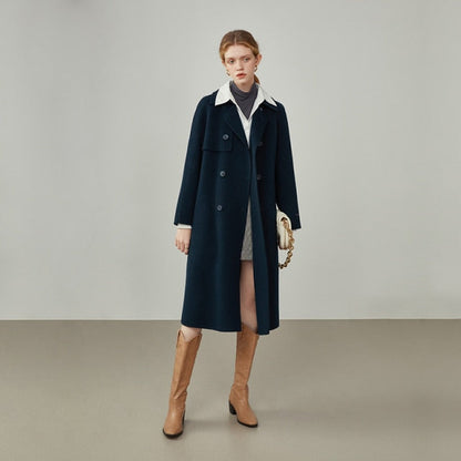 Wool Coat Women Winter Retro Temperament Dark Jackets Women Double Breasted Commuter Long Suit Collar Cashmere Coats