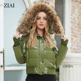New  Winter Women's Coat Natural Fur Short Cotton Jacket  Fashion Shiny Fabric Warm Thick Hood Female Parka ZR-7270