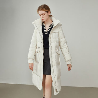 Office Lady White Duck Down Hooded Down Jacket Women's  New Coat Women's Medium Length For Women