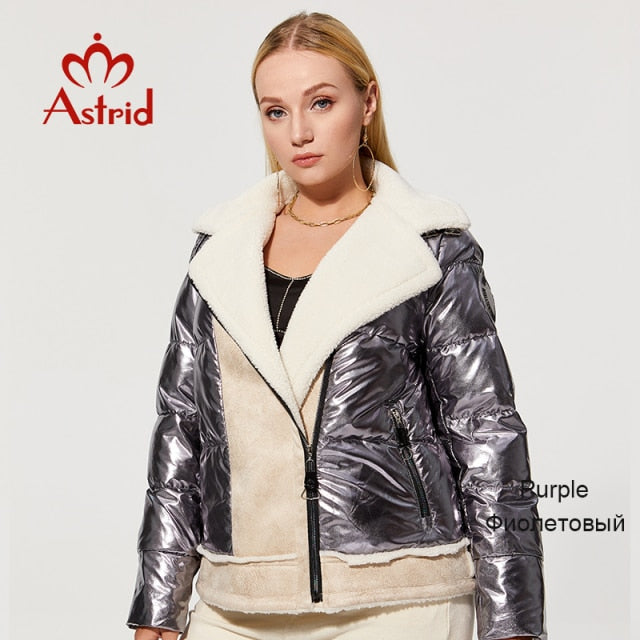 Astrid  Winter Women's Parkas Plus size Thick Cotton warm short Jackets Female Coats with Hooded leather Bio Fleece Outwear