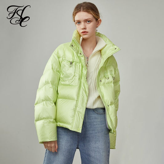 Women's Winter Black Short Stand Collar Down Jackets  Fashion Casual Bread Jacket Women Apricot Loose Down Coats