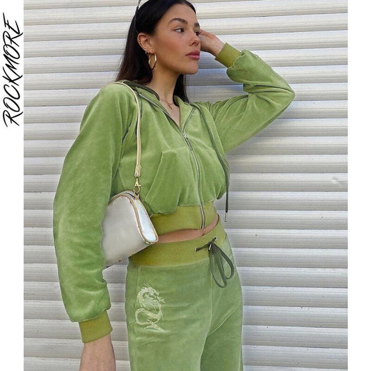 Velvet Crop Hoodie Jackets Streetwear Vintage Long Sleeve Coats Autumn Casual Women Zip Up Hoodies Female Outwear